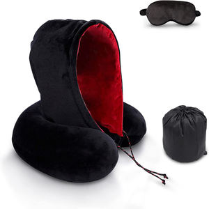Offre Spéciale léger en forme de U à capuche avion cou oreiller voyage oreiller avec capuche 100% polyester peluche 30*30 cm, 30*30 cm en forme de U - Product Image 2