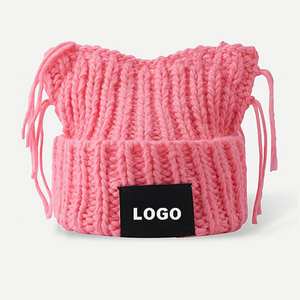 Mode personnalisée faite à la main Crochet acrylique <span class=keywords><strong>Islande</strong></span> fil tricot Pussycat chapeau femmes oreilles de chat Beanie - Product Image 6