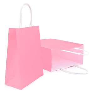 <b>Small</b> Pink Kraft Paper Bags with Handles for Birthday <b>Wedding</b> Party Favors Grocery Retail Shopping Business Goody Craft <b>Gift</b> - Product Image 2
