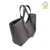 Sac fourre-tout tressé en cuir de vachette pour femme, avec doubles poignées, bandoulière amovible, pochette zippée, durable et portable