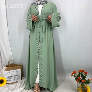 Hot Sale Pearl Abaya High Quality Crepe Long Sleeve Open Abayas <b>Cardigan</b> Middle East Islamic Fashion Clothing 1838# - Product Image 1