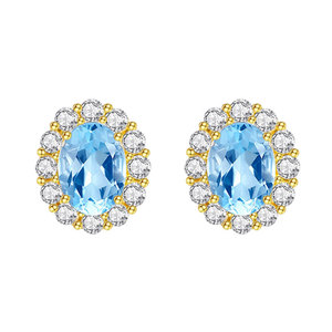Toderi Trendy Wedding 9 Classic 5x7mm Oval Cut Natural Stone Halo <b>Stud</b> Earrings 925 Sterling <b>Silver</b> Gold Plated Colored Gemstone - Product Image 1