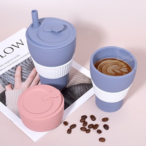 Customizable Silicone Folding <b>Coffee</b> <b>Cup</b> Straw Unbreakable Dishwasher Safe Large Capacity Classic Design Portable Retractable - Product Image 1
