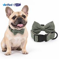 Collier pour chien en tissu chevron avec nœud papillon, boucle à dégagement rapide réglable, anneau en D métallique, étiquette personnalisée, vente en gros OEM