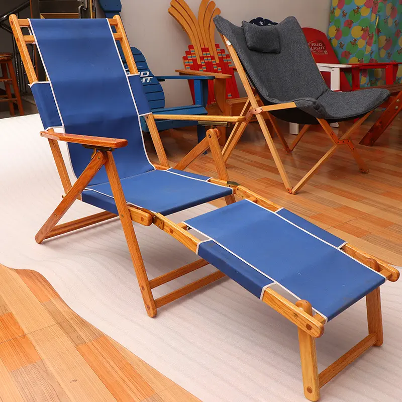 Furnitur luar ruangan, kursi pantai kayu lipat Kemah profil rendah, kursi santai kayu acacia