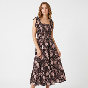 Women's Midi Cotton Eco-Friendly Breathable Washable Natural Waist Sweet Floral Print Sleeveless Casual Formal Bridesmaid Dress - Product Image 1