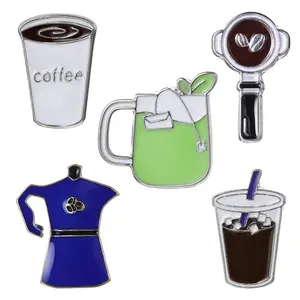 Yüksek kalite ve düşük fiyat kahve fincanı serisi emaye Metal ofis bayan için özel Logo çinko alaşım Pin rozeti