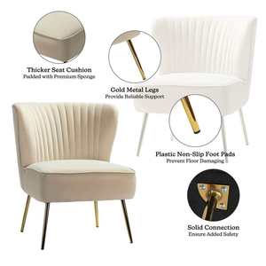 Fauteuil d'appoint moderne en velours blanc pour chambre, hôtel, café et restaurant – Chaise de loisirs confortable avec accoudoirs pour salon et salles d'attente - Product Image 3