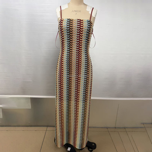 Robes midi en jacquard tricoté multicolores personnalisées pour l'été, robe moulante dos nu pour femmes - Product Image 3