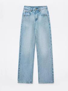 OEM OED High Rise <span class=keywords><strong>Jeans</strong></span> larghi da mamma da <span class=keywords><strong>donna</strong></span> larghi in Denim blu con bottone con rivetto ricamato lungo drappeggio Casual con lavaggio a scimmia in vita intrecciata - Product Image 4