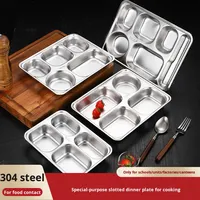 Assiette à repas rapide moderne minimaliste en acier inoxydable 304 épaissi, à quatre/cinq compartiments, carrée, profonde, à motif uni