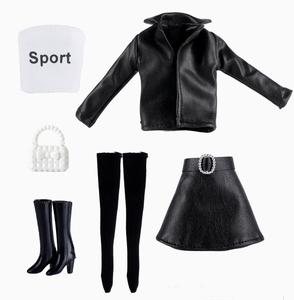 Nouveauté, ensemble de vêtements en cuir de 30 <span class=keywords><strong>cm</strong></span> (11,5-12 pouces), veste, t-shirt, pantalon, jupe pour poupée 1/6 - Product Image 1