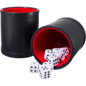 Ucuz Casino Bar aile eğlence zar deri barbut kutusu kırmızı kadife tutucu 5 Dices ile profesyonel Shaker bardaklar