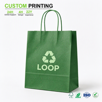 Sac en papier vert imprimé sur mesure avec anse en corde torsadée et poignée en boucle claire pour emballage écologique de magasins et de cadeaux, vente en gros