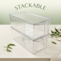 Boîte de rangement alimentaire empilable sans BPA avec poignée de traction, en PET transparent, pour économiser de l'espace dans le réfrigérateur