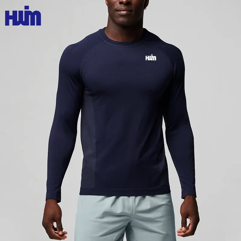 Conception sans couture athlétique respirant t-shirt hommes à séchage rapide compression couche de base haut hommes entraînement athlétique gymnastique chemise à manches longues