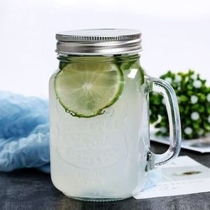 Bán buôn trái cây cà phê uống xử lý Glass cup 16oz Glass <span class=keywords><strong>Mason</strong></span> chum với rơm với nắp và xử lý - Product Image 3