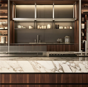 Gabinete de Cocina Moderno de Madera de Palisandro con Encimera de Mármol y Estantes de Vidrio para Uso Residencial de Alta Gama - Product Image 1