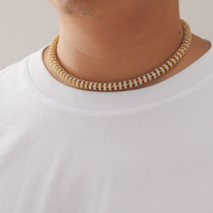 Collar Cadena de eslabones con zirconia cúbica para hombre y mujer, Gargantilla, cadena de eslabones, zirconia, circonita, zirconita, transparente, estilo Punk <span class=keywords><strong>Rock</strong></span>, 8mm, chapado en oro - Product Image 3