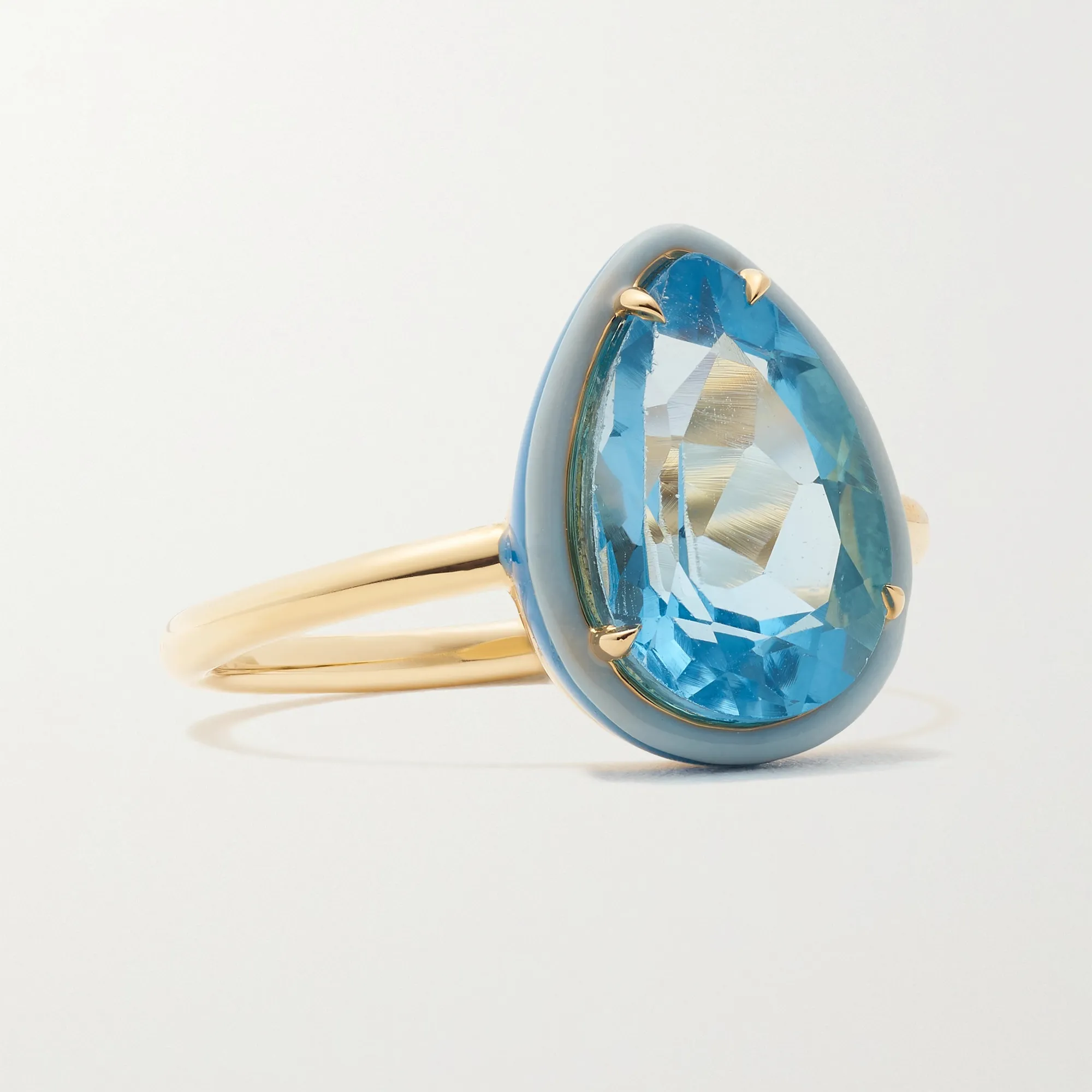Pear-Shaped Cocktail Ring gold plated 925 sterling silver Blue Citrine gemstone Glacier Drop Cut Blue Ring