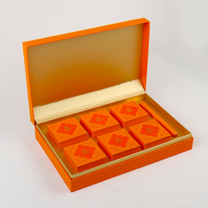 Luxury Metal Plate Logo Brand Food <strong>Gifts</strong> Durian Mooncake Packaging Cookies <strong>Biscuit</strong> Packing Orange Mooncake Box with Paper Tray - Product Image 2