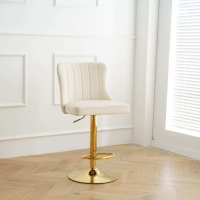 Tabouret de bar moderne en velours, dossier capitonné à cannelures verticales, base en métal doré, pivotant réglable, repose-pieds intégré, pour salle à manger, salon, maison
