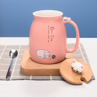 Tasses Saint-Valentin en gros – Mignonnes tasses à café en céramique personnalisées avec motif de chat de dessin animé pour couple, tasses à lait et thé avec soucoupe pour le petit-déjeuner