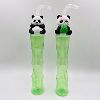 Vaso de plástico de 500ml con diseño de panda 3D y bambú, novedoso vaso para granizados con pajita flexible, ideal para regalo de fiesta