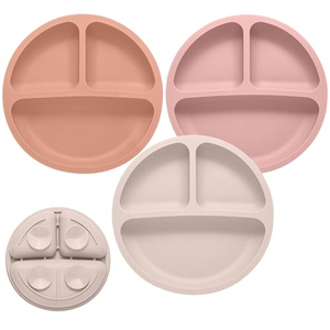 ODM & OEM Assiettes en silicone sans BPA, assiette à ventouse pour bébé, assiette compartimentée avec 4 ventouses antidérapantes - Product Image 1