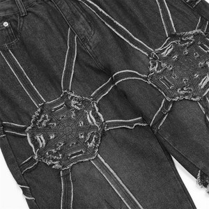 Calças dos homens do estilo do projeto da rua alta americano europeu Punk 3d Aranha <span class=keywords><strong>Web</strong></span> Wide-leg Botão lavado Straight-leg Inverno - Product Image 5