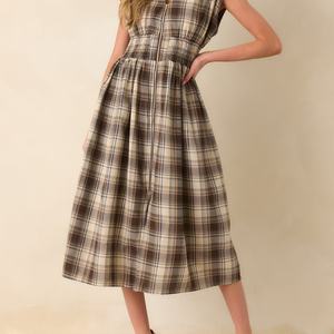 Vestido Midi Casual Vintage con Cuello en V y Lazos para Mujer, sin Mangas, Estilo Imperio, a Cuadros y con Encaje - Product Image 2