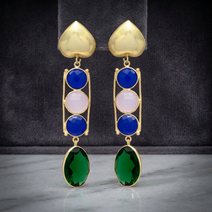 Pendientes de Gema Multicolor con Calcedonia Azul y Rosa, Chapados en Oro, Estilo Étnico, para Unisex/Mujer - Product Image 2