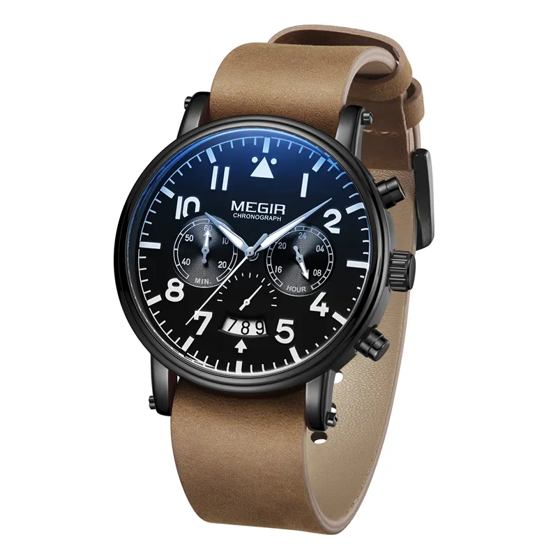 MEGIR brand original Brown Black waterproof watch men's 2149 Chronograph men's sports simple trend watch Reloj Hombre