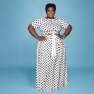 21227 Fournisseur : Ensemble deux pièces décontracté à pois, <span class=keywords><strong>tenue</strong></span> pour femmes grandes tailles - Product Image 4