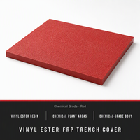Grille en PRV (Plastique Renforcé de Fibres) en Vinylester Robuste Rouge, Revêtement en Fibre de Verre de Qualité Chimique pour Environnements Extrêmes Acides et Alcalins, Service de Découpe
