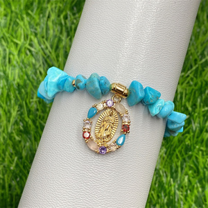 Pulsera <span class=keywords><strong>de</strong></span> Cuentas con <span class=keywords><strong>Virgen</strong></span> <span class=keywords><strong>de</strong></span> <span class=keywords><strong>Guadalupe</strong></span>, Piedra Turquesa Natural AB Iridiscente, Cuentas Bicono Facetadas, Separador Dorado y Cuentas Ovaladas - Product Image 6