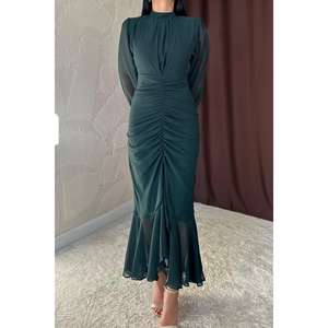 Vestido de Chifón Verde Esmeralda al por Mayor, Corte en A, con Fruncido Frontal, Largo hasta el Suelo, para Fiesta Formal, Noche o Dama de Honor - Product Image 3