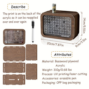 Hucha de madera borrable para niños, hucha para niños, <span class=keywords><strong>libras</strong></span> británicas, EURO dólares, hucha de ahorro, hucha de madera creativa - Product Image 3