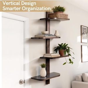 Wooden <b>Wall</b> <b>Mounted</b> <b>Shelf</b> 4 Tier 31.9in H Floating Storage Rack For Living Room Home Decor - Product Image 3