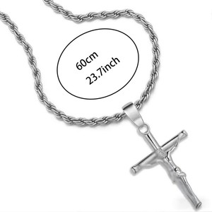 Colar Crucifixo em Aço Inoxidável Banhado a Ouro com Pingente de Cruz e Corrente de Corda, Presentes Religiosos Católicos Cristãos para Homens e Mulheres, Comunhão - Product Image 5