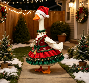 Winter Christmas Goose Outfit Set Dress Santa Hat Bells Wreath Outdoor Garden Holiday Decoration - Product Image 4