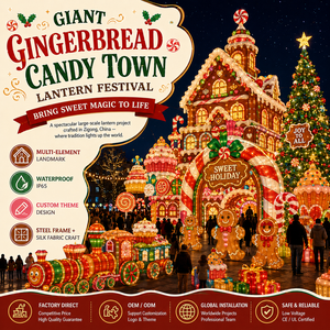 Lanterne géante en forme de maison en pain d'épices pour marché de Noël et carnaval des fêtes - Product Image 2