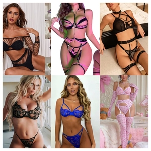 Ensemble de Lingerie Sexy en Dentelle pour Femme, Soutien-Gorge à Armatures, String, Jarretelles, Motif Floral, Transparent et Évidé, Haute Qualité - Product Image 1
