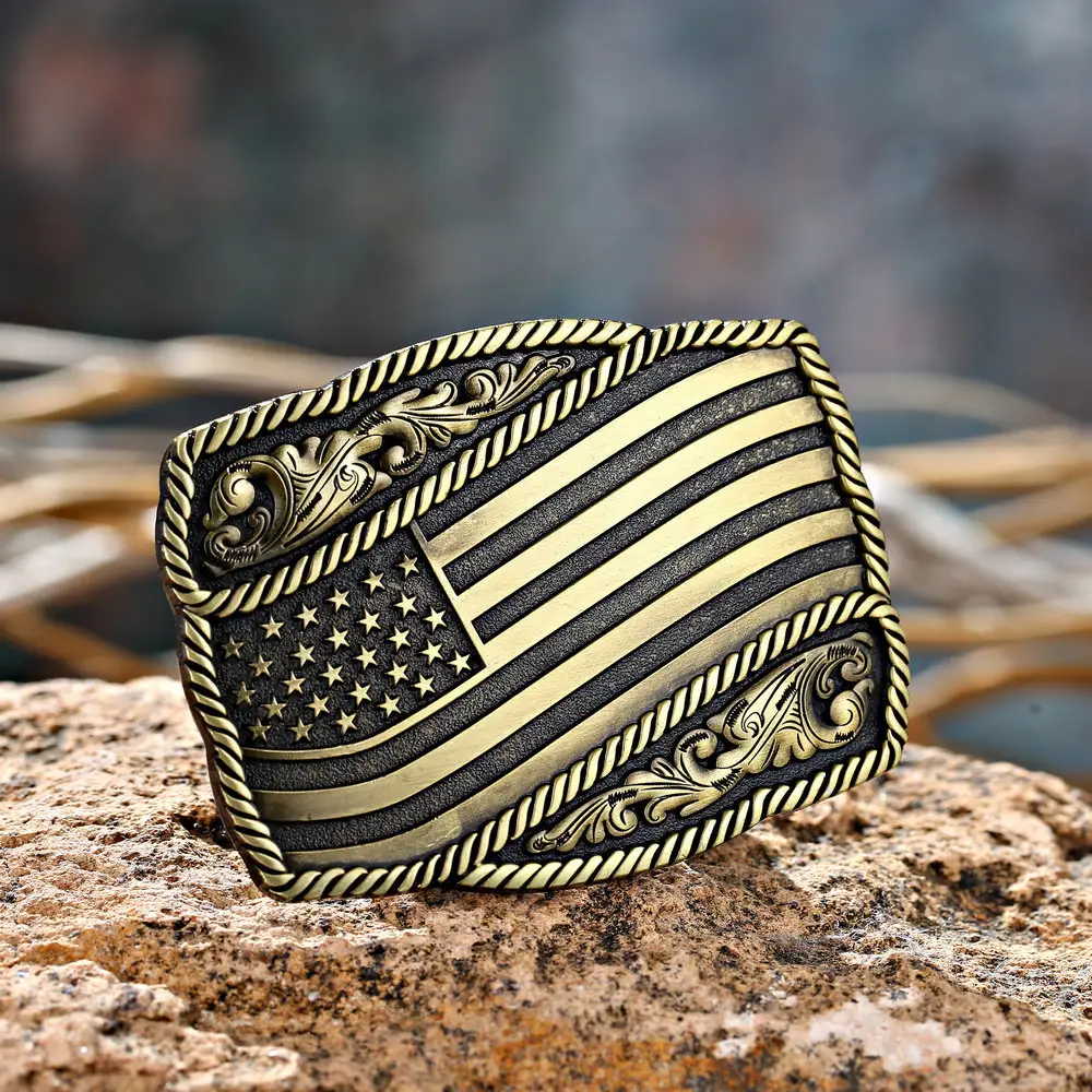 Nieuwe Stijl Vlag Patroon Legering Riem Gesp Amerikaanse Cowboy Mode Western Cowboy Hiphop Gegraveerde Riem Gespen