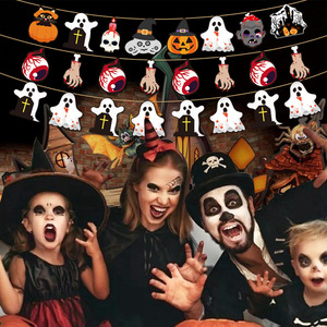 Bandera alienígena de Halloween, pancartas de papel para fiestas, banderas triangulares de dibujos animados para decoración de Halloween 2023 - Product Image 4