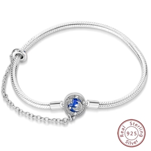 <span class=keywords><strong>Pulsera</strong></span> <span class=keywords><strong>Pandora</strong></span> de Plata 925 de 16-21 cm con <span class=keywords><strong>Estrella</strong></span>, Luna, Trébol de Cuatro Hojas y Circonita Verde, Compatible con Dijes DIY, Regalo de Joyería para Cumpleaños, Cadena de Serpiente - Product Image 2