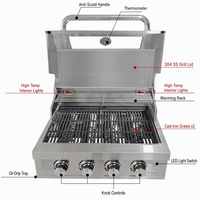 Barbecue à gaz encastrable 4 brûleurs avec tube de cuisson rotatif pour cuisine extérieure et jardin
