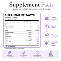 Gummies de Soutien Avancé Cheveux, Peau et Ongles pour une Beauté Éclatante – Vitamines Quotidiennes en Gummies pour le Bien-être – Vente en Gros OEM