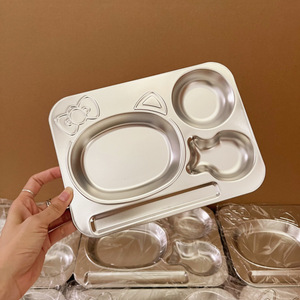 Assiette à compartiments en acier inoxydable 304 pour enfants, forme rectangulaire, plateau repas pour enfant - Product Image 2