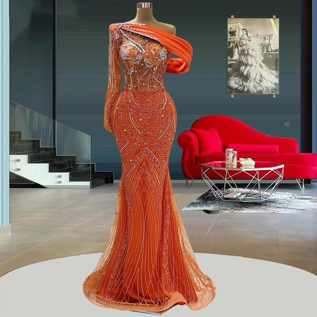 orange and gold dress for wedding Gorgeous Gold Evening Dress Satin Evening Dress Lace Applique Wedding Guest Dresses Sash A Line Maxi Mother's Dress Wedding Guest Dress main image 0